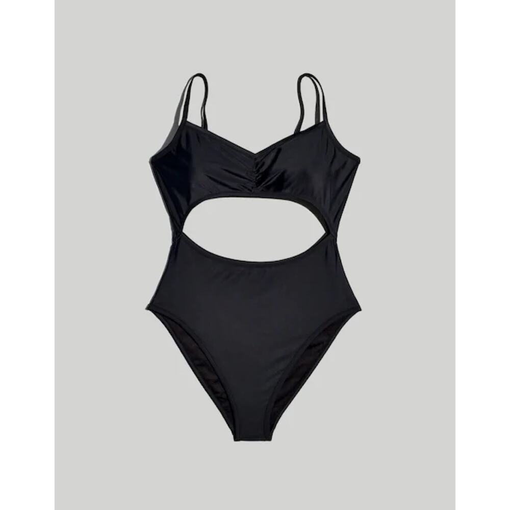 New Madewell Second Wave Cutout One-Piece Swimsuit in Black Size XL
